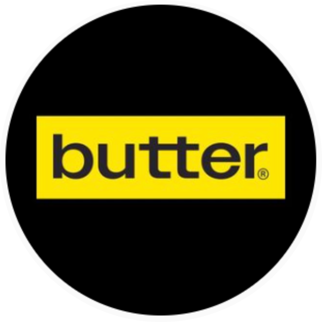 Butter logo in black lettering on yellow background
