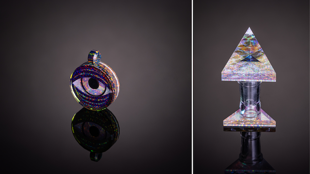 Triangular dichro pyramid mouthpiece ornament and eye pendant